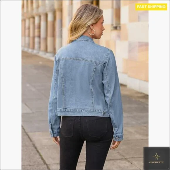 Fitted Denim Jacket with Pockets, Long Sleeve Western Style Coat - Picture 5 of 7